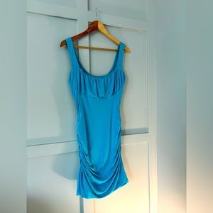 Y2K Knee Length Le Chateau Blue Ruched Dress